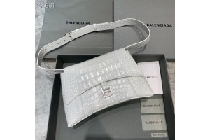 Balenciaga Downtown Shoulder Crocodile Bag White Silver Hardware