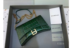 Balenciaga Hourglass WOC Crocodile Green Gold Hardware