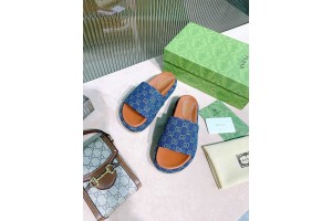 Gucci blue denim flatform slippers