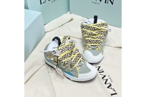 Lanvin Curb vintage sneakers with wide rainbow shoes lace White Gray 