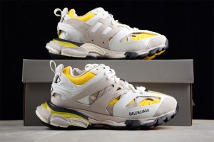 Balenciaga Track Sneaker in yellow, white, beige, grey and black mesh and suede-like fabric