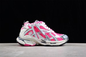 Balenciaga Runner Sneaker in neon pink, white, grey and black mesh and nylon