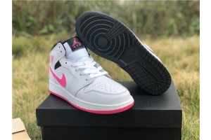 Jordan 1 Mid White Black Hyper Pink (GS)