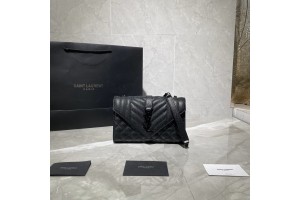 YSL Envelope Cavair Calfskin Chain Bag In Black With Matte Hardware