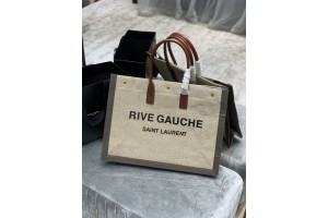 YSL Rive Gauche Large Tote Bag In Printed Canvas And Leather Beige/Grey