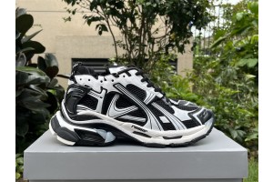 Balenciaga Runner Sneaker in black , white and black nylon and suede-like fabric