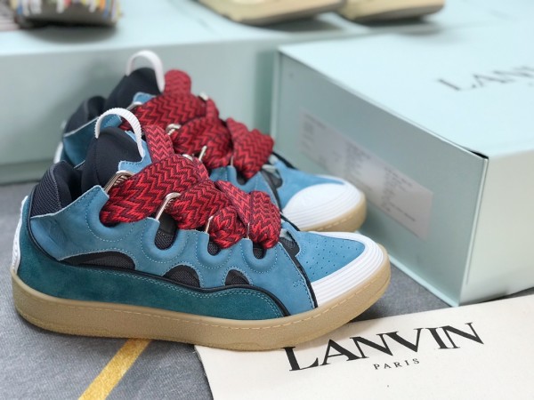 Lanvin Curb vintage sneakers with wide rainbow shoes lace Blue