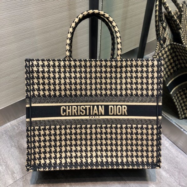 Dior Black And Beige Embroidered Book Tote