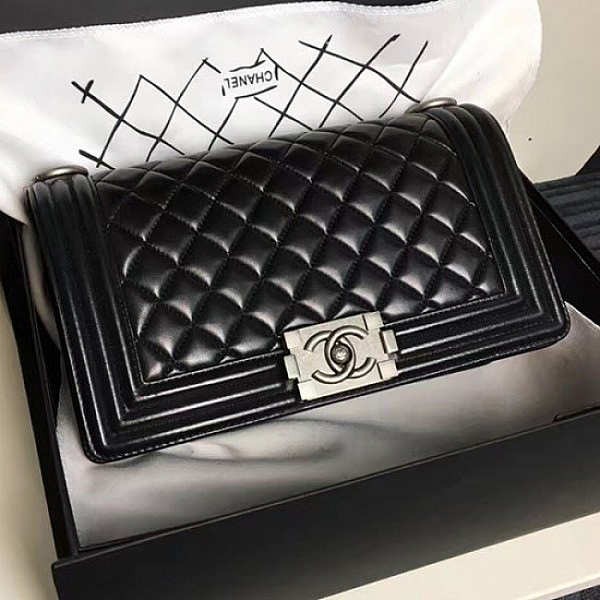 Chanel Medium Quilted Lambskin Boy Bag Black CBB0026