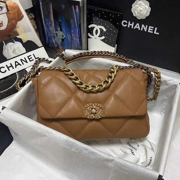 Chanel 19 Medium Handbag Lambskin Brown
