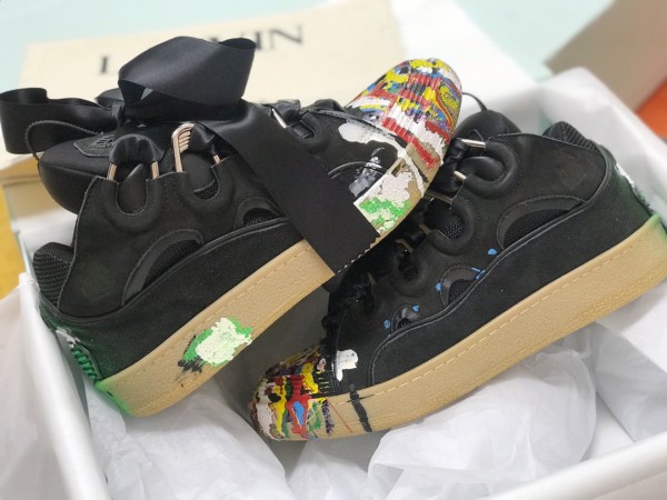 Lanvin Curb vintage sneakers with wide rainbow shoes lace Black Painting
