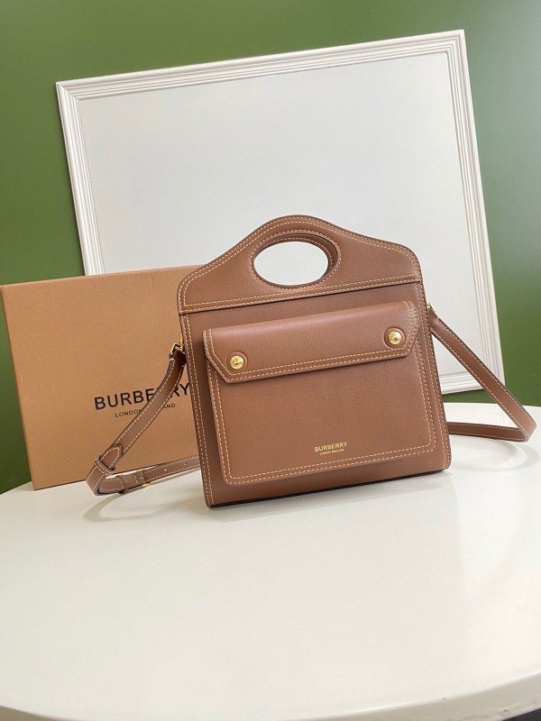 Burberry Mini Two-tone Pocket Brown Leather Bag
