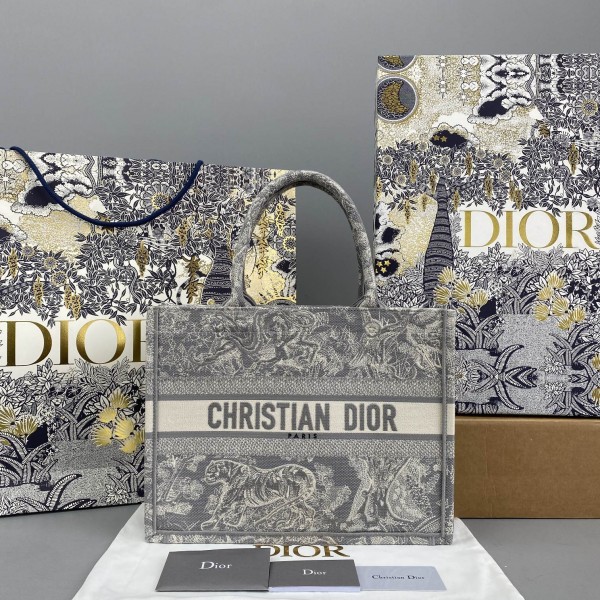 Dior Book Tote Gray Toile De Jouy Embroidery