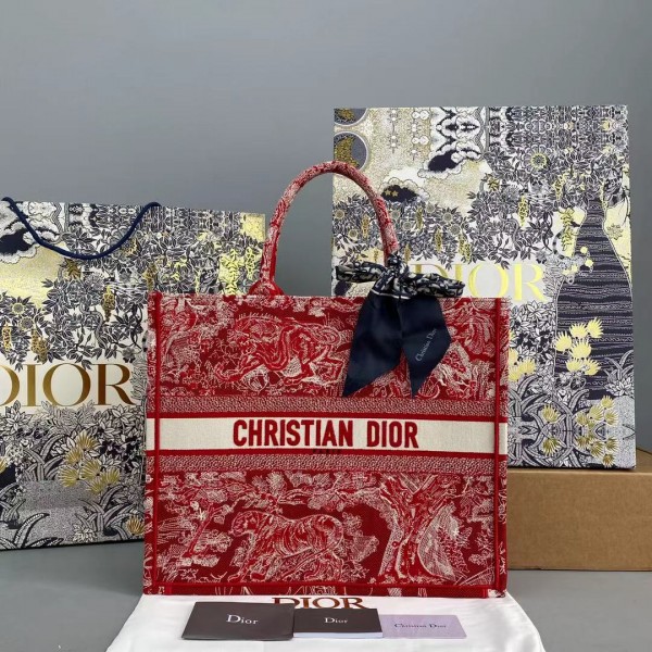 Dior Book Tote Rasphberry Toile de Jouy Reverse Embroidery
