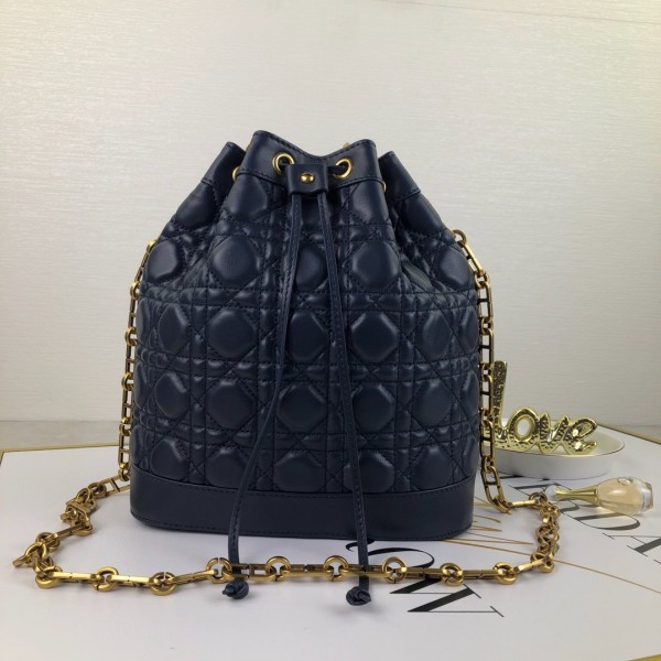 Christian Dior Large Miss Dior Cannage Quilted Leather Bucket Bag - Black