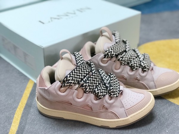 Lanvin Curb vintage sneakers with wide rainbow shoes lace Pink