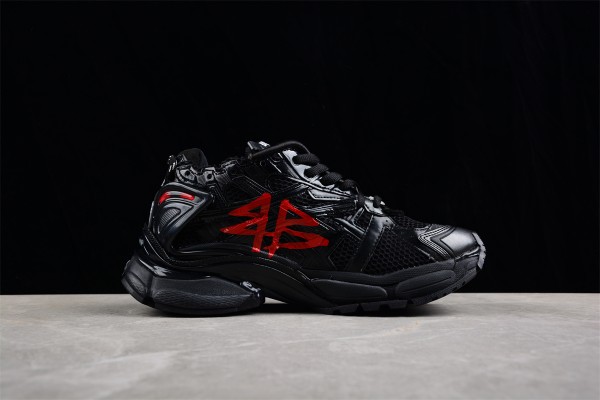 Balenciaga Runner Graffiti Sneaker in black and red mesh and nylon
