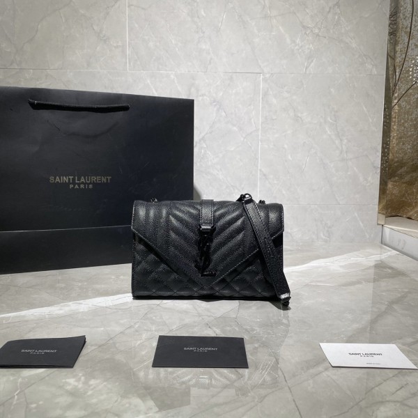 YSL Envelope Cavair Calfskin Chain Bag In Black With Matte Hardware