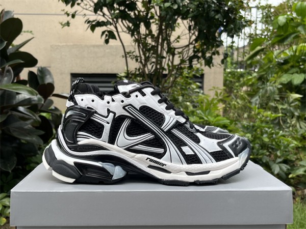 Balenciaga Runner Sneaker in black , white and black nylon and suede-like fabric